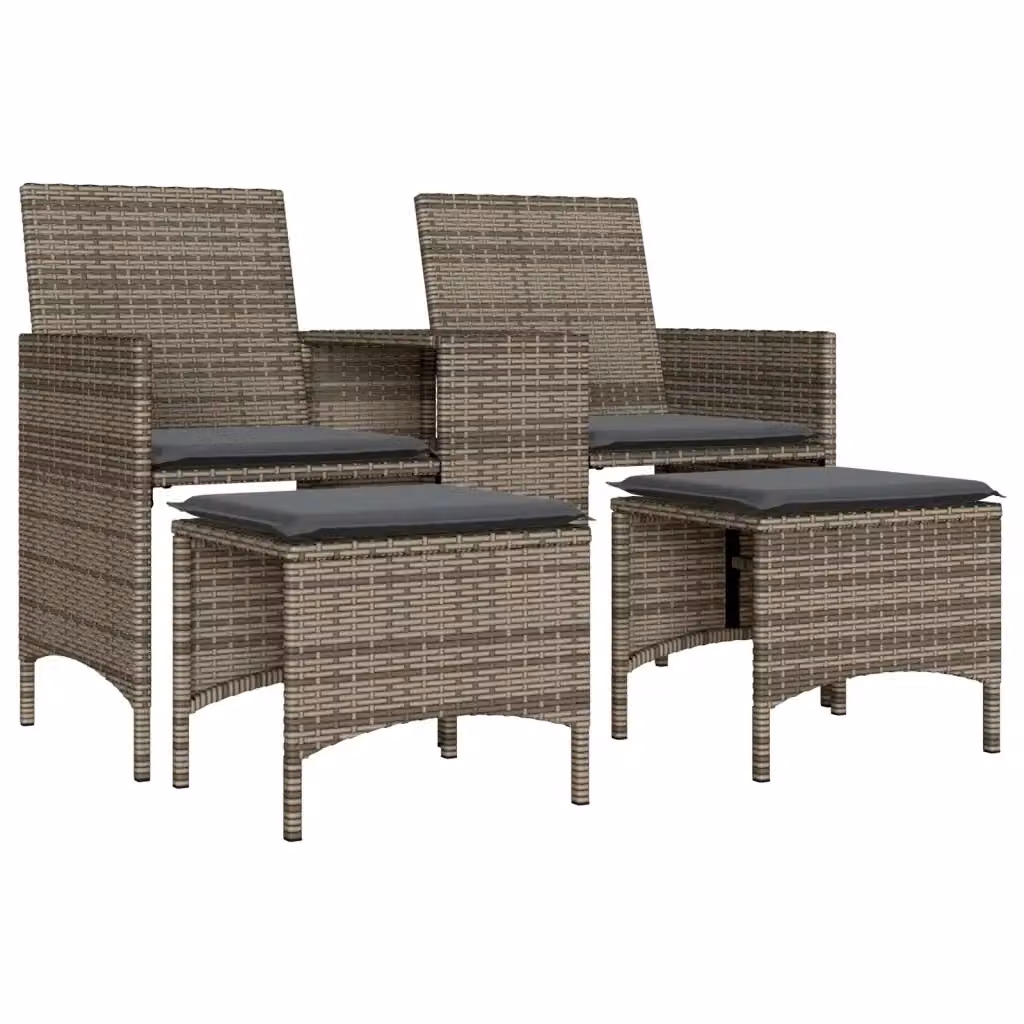 Set da giardino moderno vidaXL composto da divano da esterno a 2 posti, tavolino da caffè e pouf coordinato in colore grigio con struttura in metallo e cuscini in tessuto resistente ai raggi UV – 2