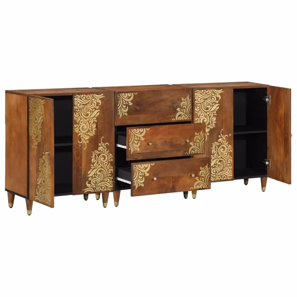 Set di 3 armadi da bagno moderni vidaXL in legno color marrone e oro, sospesi a parete, L: 180 cm, P: 33 cm, H: 75 cm – 2