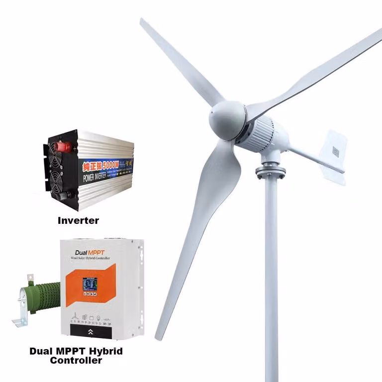 Generatore eolico SM6-6000 - Generatore eolico orizzontale - Impianto off-grid/autonomo - 6000 W - 24 V - 3 pale - Avvio a 2 m/s - Bianco