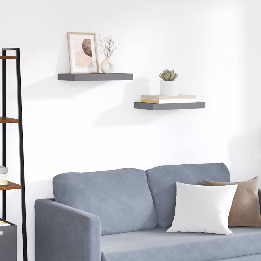 Set di 2 Scaffali a Parete vidaXL in MDF Grigio Lucido L 40 cm x P 23,5 cm x H 3,8 cm