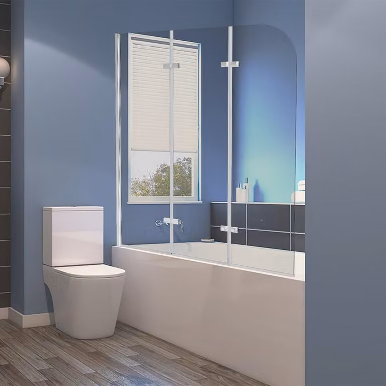 Jopassy cabina doccia schermo pieghevole per vasca da bagno vasca allegato schermo doccia in 6 mm NANO facile pulire vetro 3 pezzi pieghevole 120 * 140 cm argento