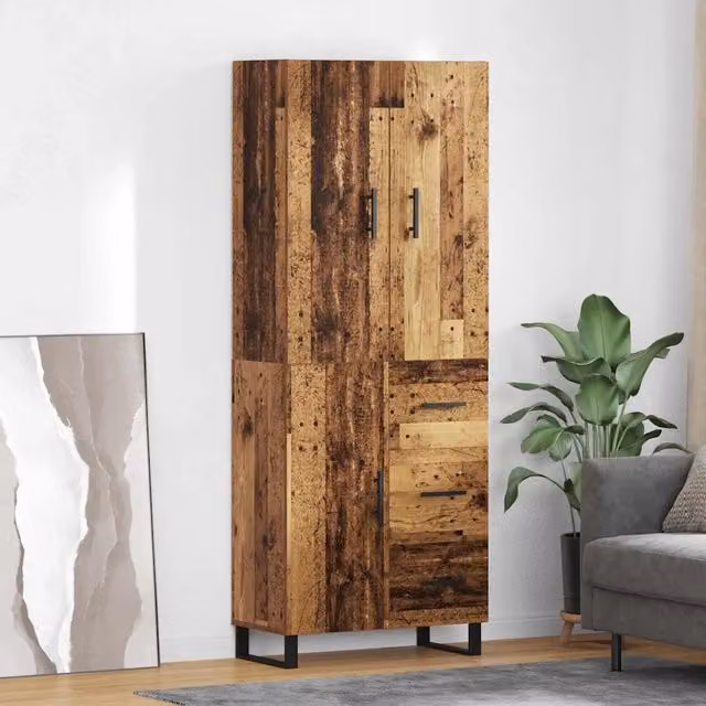 Credenza 2 pz-Set di 2 Buffet-Armadio da cucina Legno vecchio Legno Stratificato e Vetro 275262