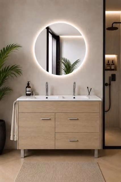 Mobile bagno con lavabo ORIGENBATH SAMOS senza specchio 120x45 cm doppio lavabo estepa