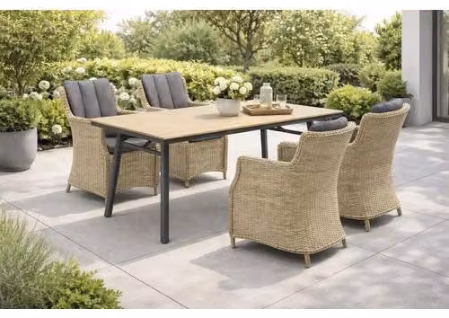 Destiny LUNA SAN Marino Set di 4 poltrone + tavolo 180x90 cm, rettangolare, color legno