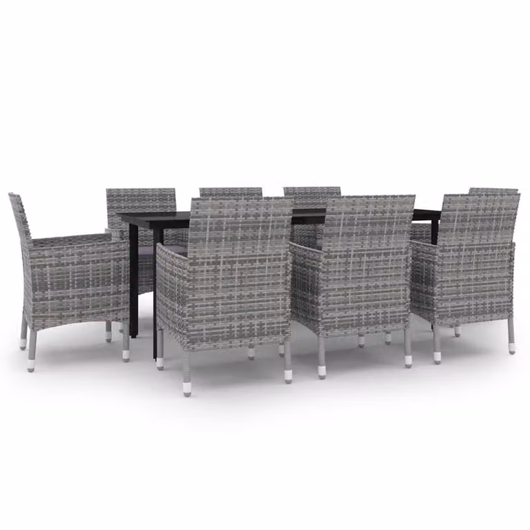 Set da Pranzo da Giardino e Cuscini 9 pz in Polyrattan e Vetro