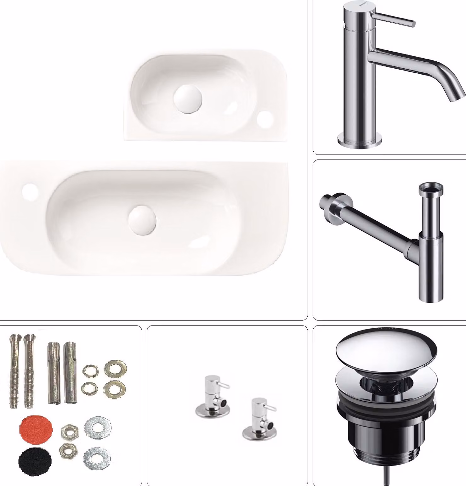 SANYCCES PETIT lavabo sospeso 40 x 22 x 11 con set di miscelatori monocomando ColdOpen, foro per rubinetto a destra