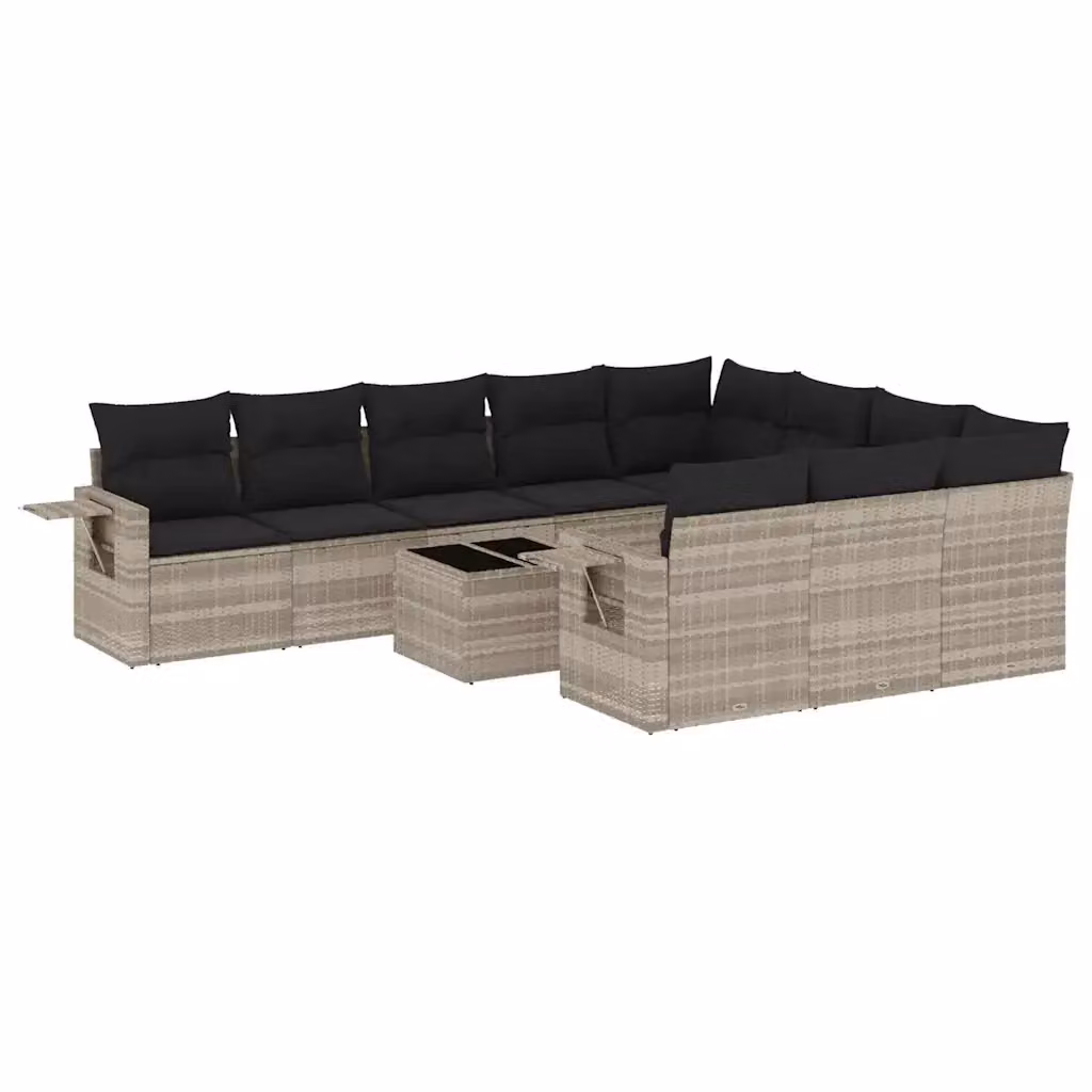 vidaXL Set Divani da Giardino 11 pz a Forma a L in Polyrattan Grigio con Cuscini e Tavolino da Esterno – 2