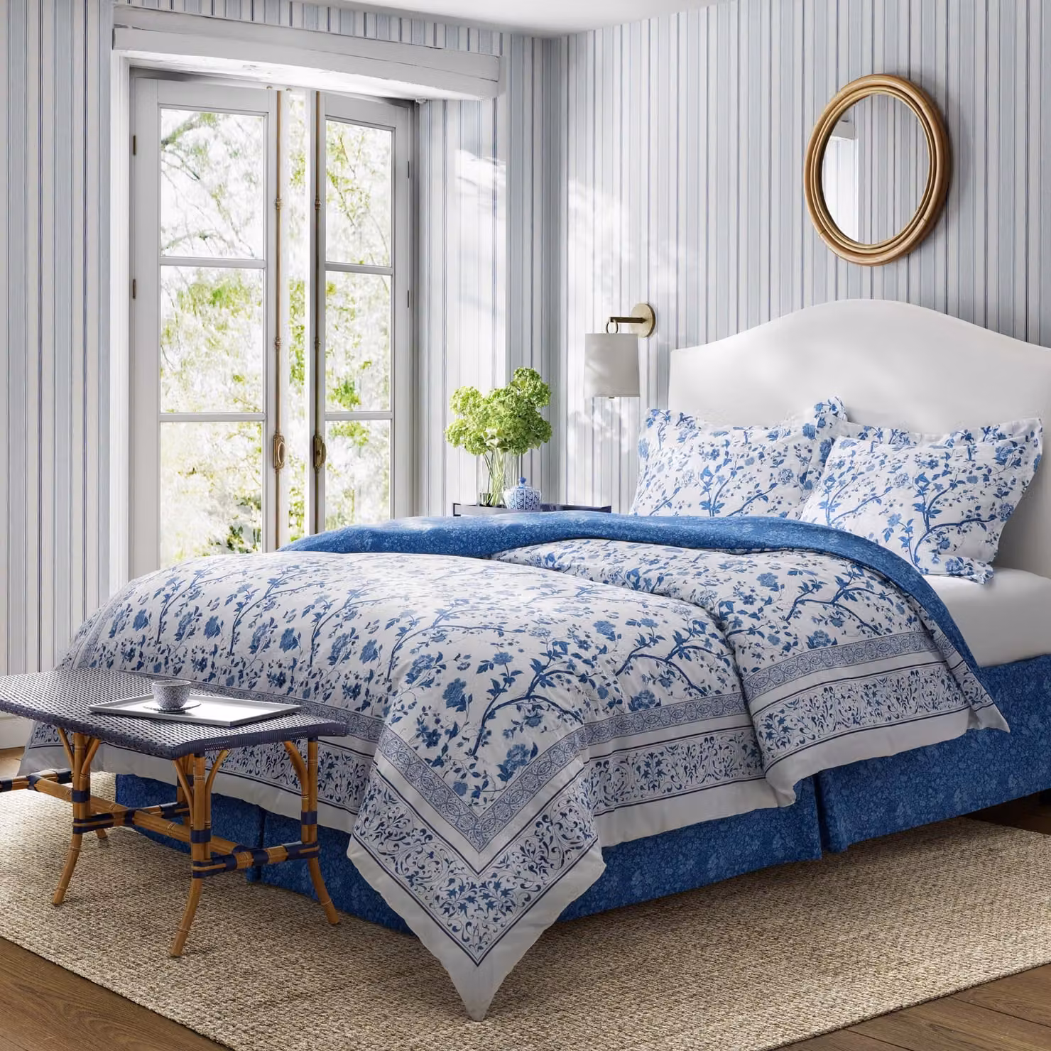 Set di lenzuola per piumone matrimoniale, 4 pezzi, 100% cotone, colore blu