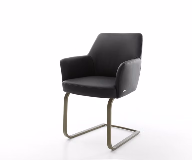 DELIFE Sedia girevole Xana-Flex con braccioli, in vera pelle nera. Sedia girevole dal design moderno, con finitura effetto titanio e imbottitura in molle insacchettate