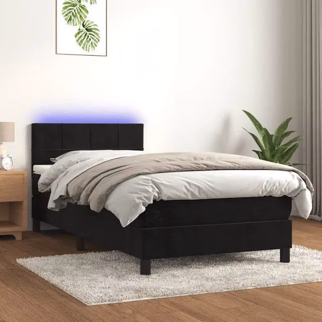 Letto a Molle con Materasso e LED-Struttura Letto con Materasso Nero 80x200 cm in Velluto 173828