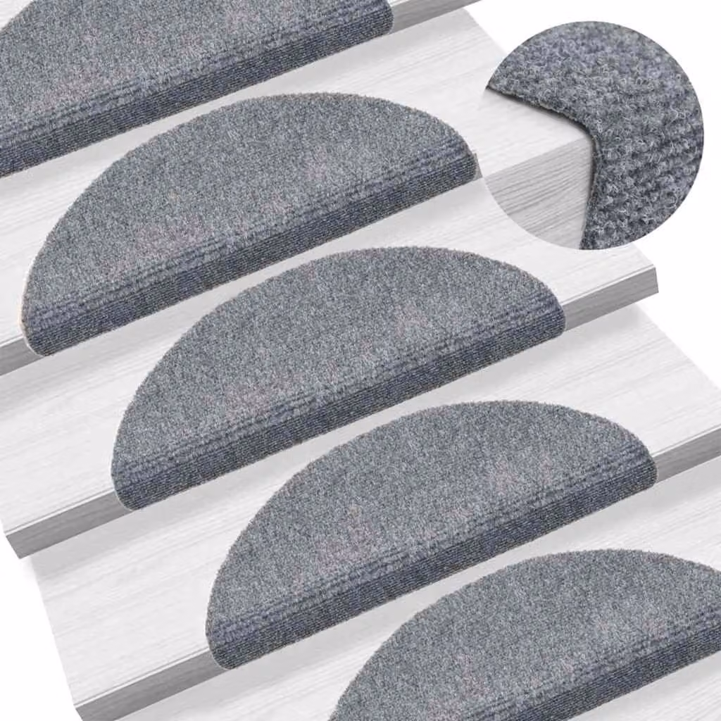vidaXL Tappetini per scale autoadesivi semicircolari in polipropilene, 15 pz, Grigio, L: 56 cm, P: 17 cm, H: 3 cm – 1
