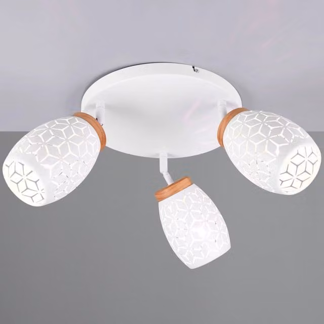 PLAFONIERA 3XE14 BIDAR D.58CM BIANCA/LEGNO