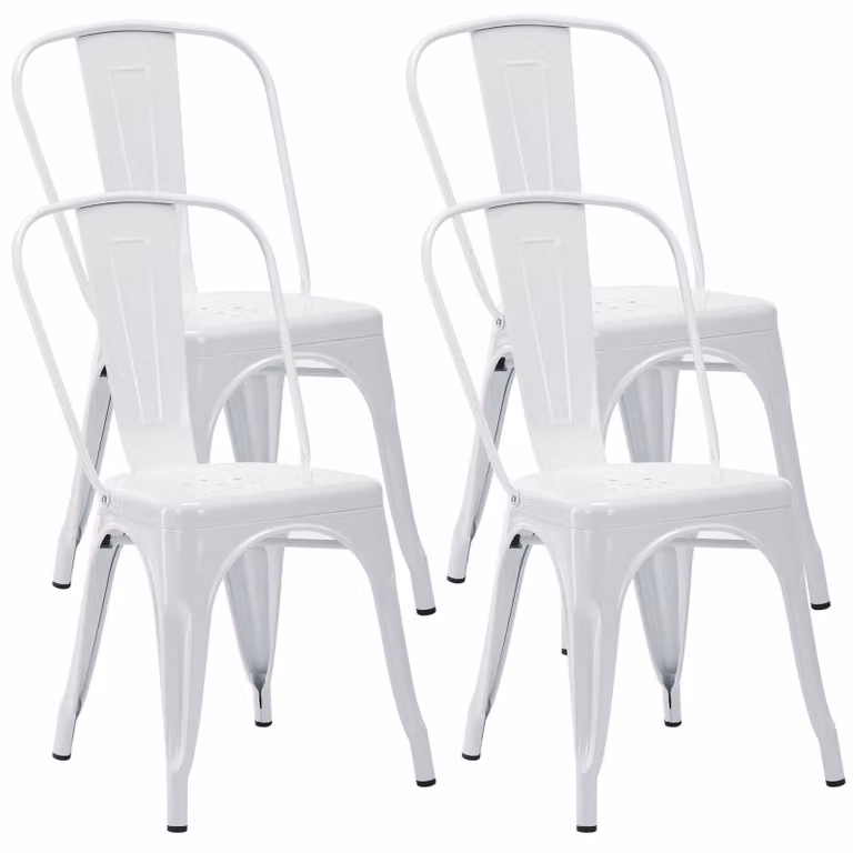 Duhome sedie bistrot in metallo set di 4 sedie da pranzo in ferro con schienale, sedie da cucina impilabili design industriale, bianco