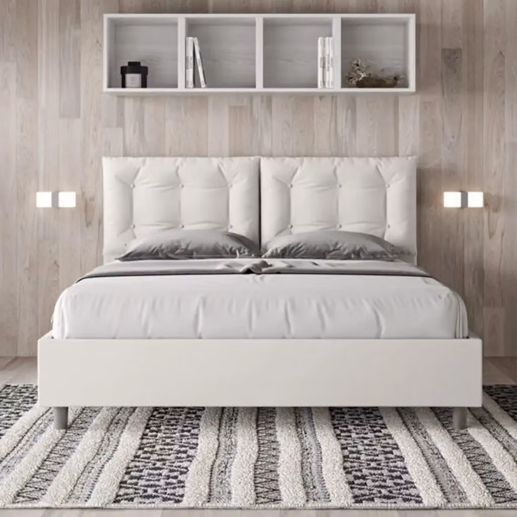 Letto matrimoniale contenitore Ityhome Annalisa imbottito in similpelle bianco L/P/H: 160 x 210 x 110 cm – 2