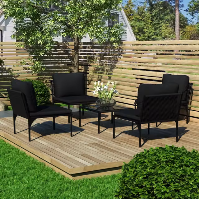 Set da giardino vidaXL composto da 5 pezzi con divano a L, poltrone, tavolino e cuscini antracite – 1