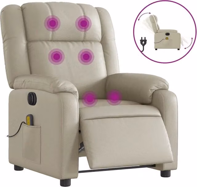 Poltrona Relax Elettrica Reclinabile in Similpelle Beige con Braccioli e Struttura in Metallo e MDF
