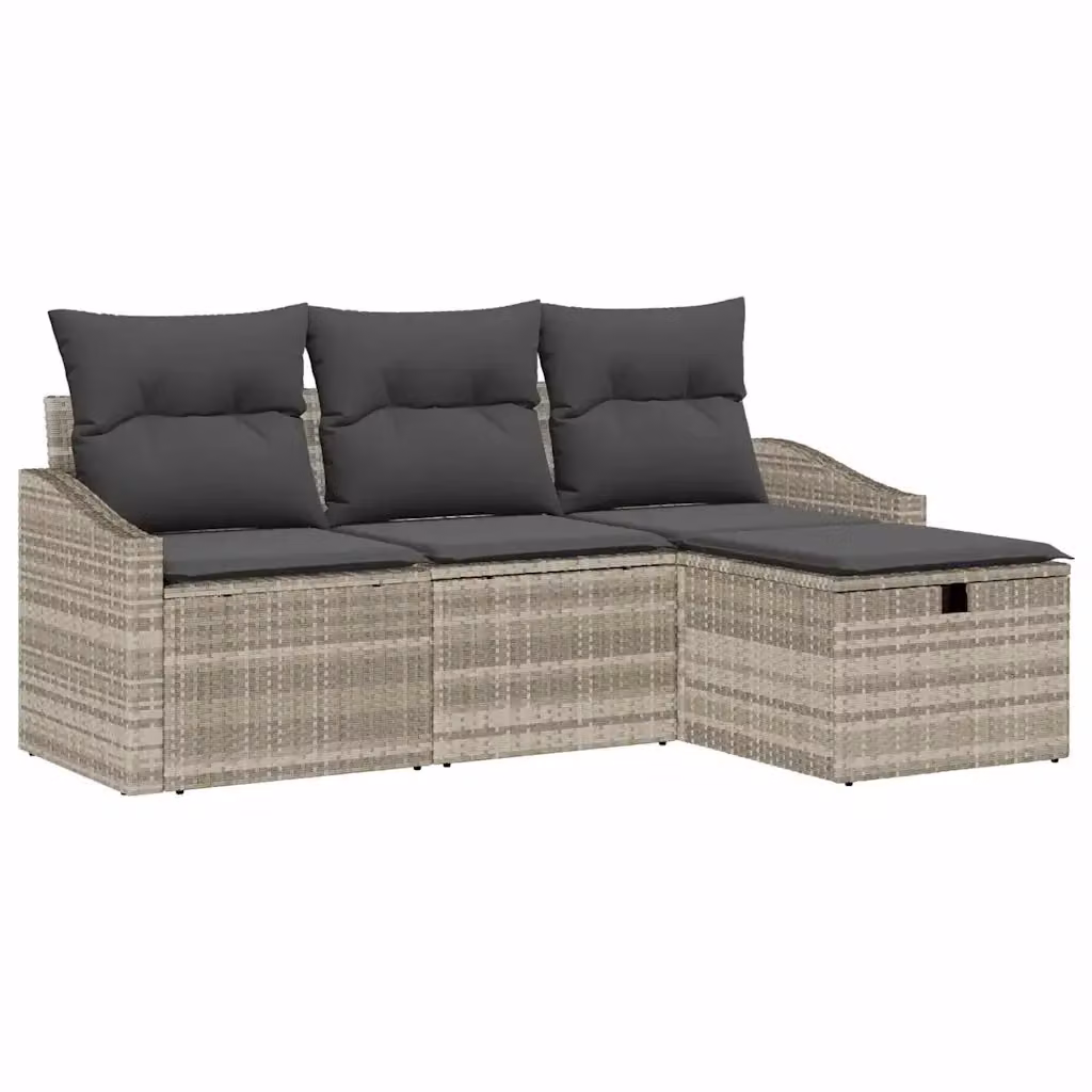 Set di divani da giardino a forma di L vidaXL in polyrattan grigio con pouf e cuscini inclusi – 2
