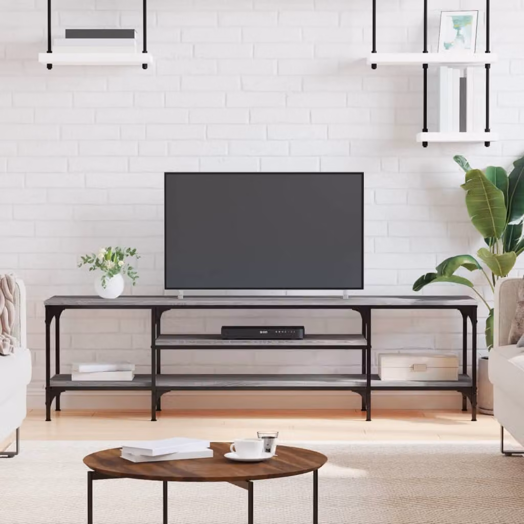 Mobile TV vidaXL in stile industriale, Grigio Sonoma, in legno multistrato e ferro, L: 161 cm, P: 35 cm, H: 45 cm