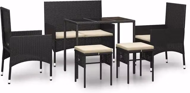 Set Mobili da Giardino 6 pz | Set Salotto da Giardino con Cuscini in Polyrattan Nero