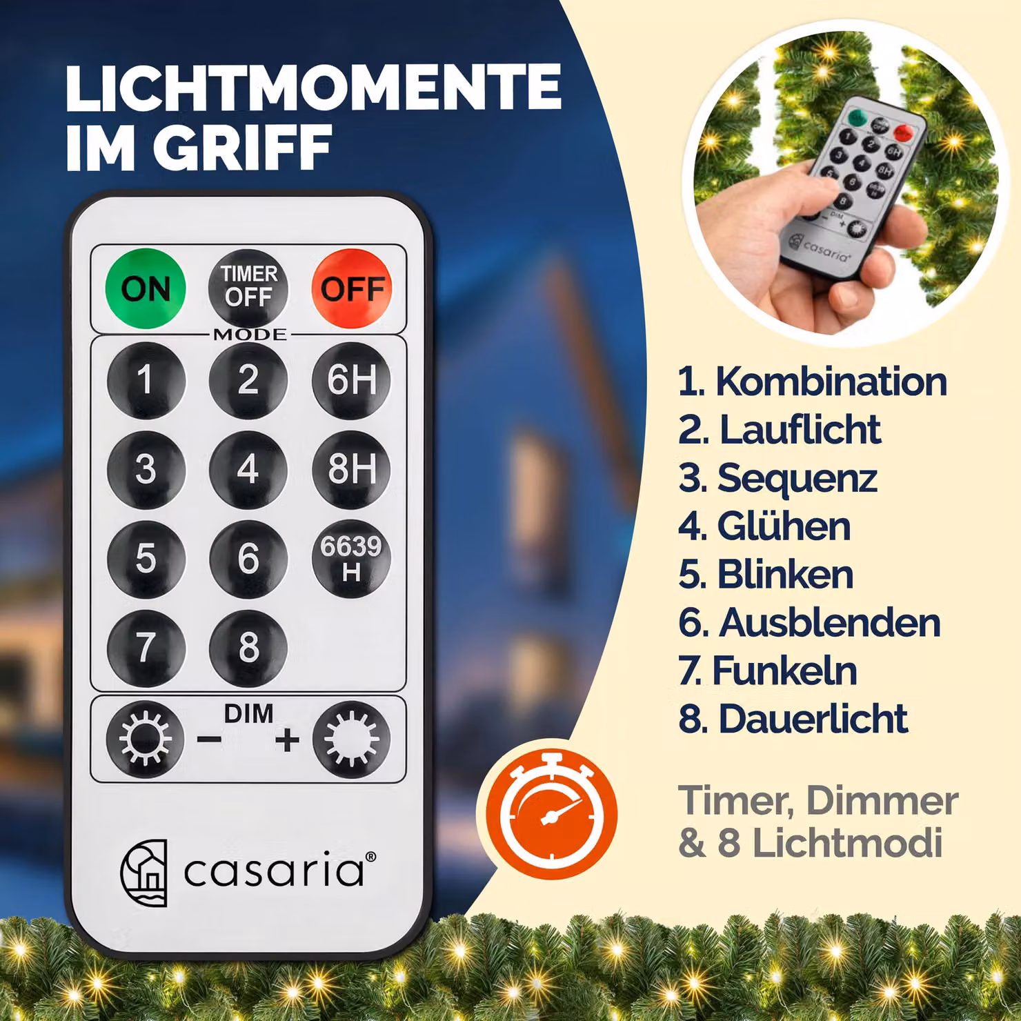 Ghirlanda natalizia Casaria con 100 LED verdi, lunghezza 5 m, con telecomando, timer e funzione dimmerabile, protezione IP44 – 2