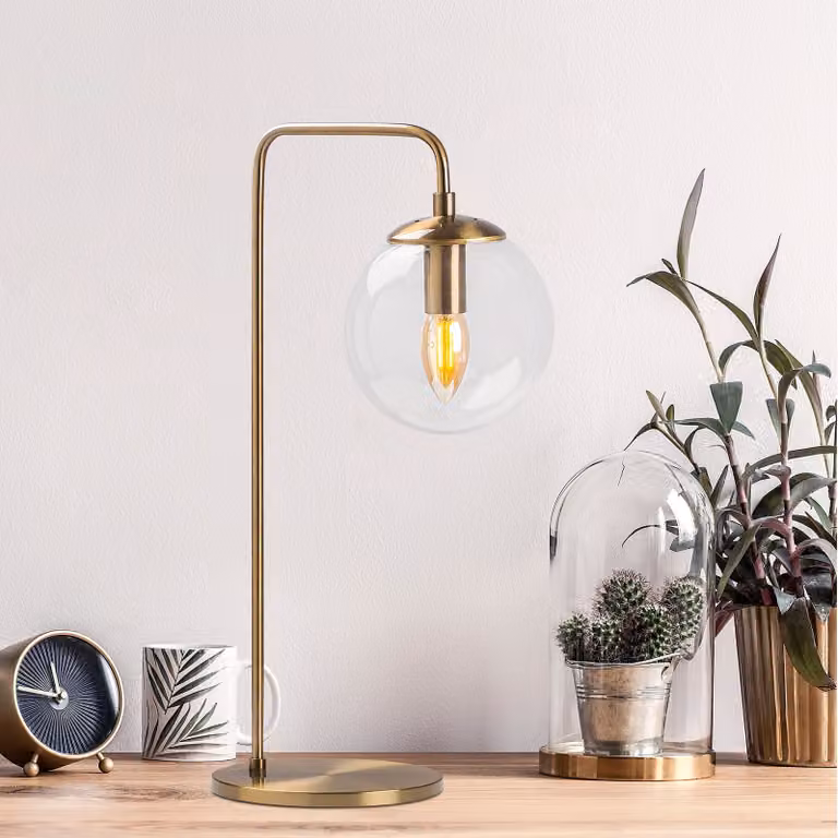 Opviq, lampada da tavolo vintage con struttura in metallo e paralume in vetro, 17 x 25 x 55 cm | Attacco E14, max. 40 W, IP20 | Design elegante e industriale, adatto a qualsiasi ambiente.