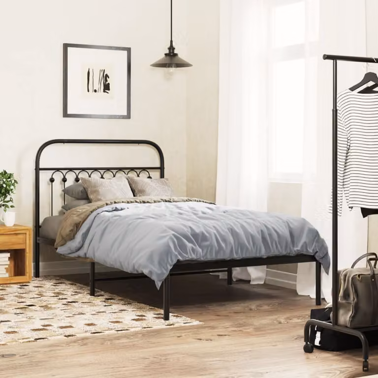 vidaXL Giroletto con Testiera in Metallo Nero L: 100 cm, P: 200 cm, H: 105 cm