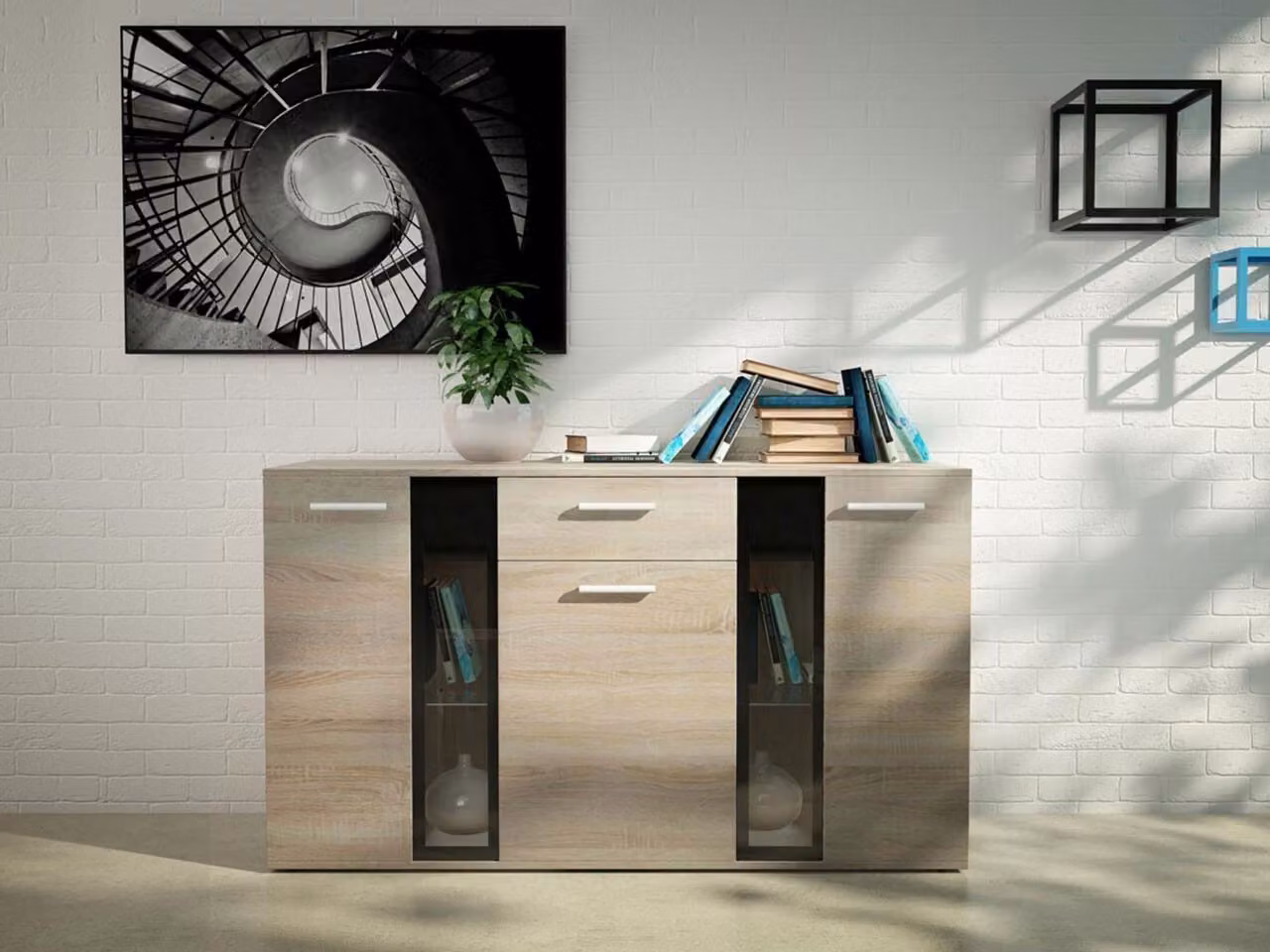 Cassettiera combinata con illuminazione a LED PARK - rovere sonoma
