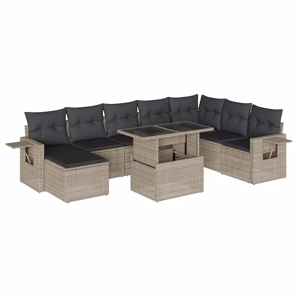 vidaXL Set Divano da Giardino a L 9pz in Polyrattan con Cuscini Antracite e Tavolino in Vetro – 2