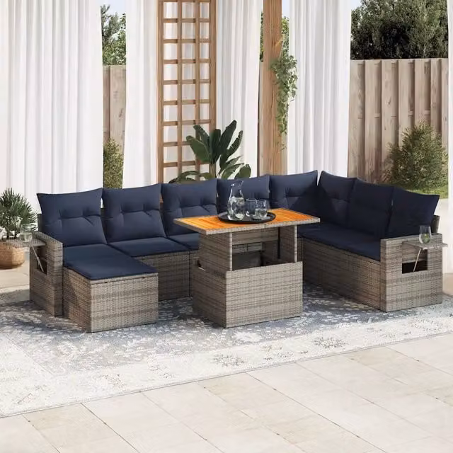 Set Divano da Giardino 9 pz con Cuscini Grigio in Polyrattan 3327190