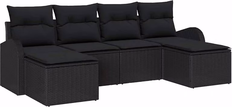 Set Divano da Giardino 6 pcs Nero Rattan in Polipropilene