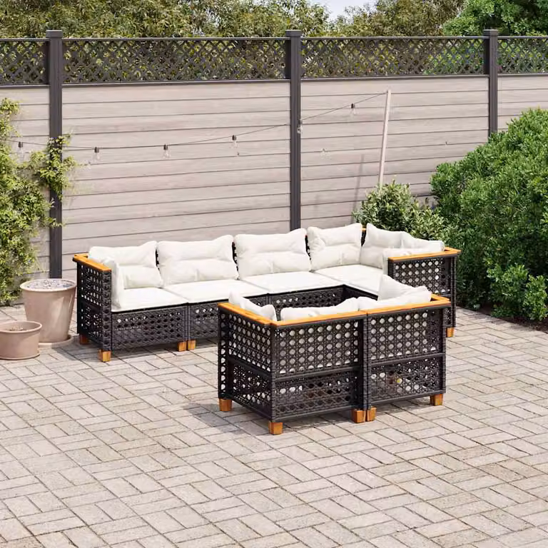 vidaXL Set Divani da Giardino a L in Polyrattan Nero con Cuscini e Rivestimenti Rimovibili