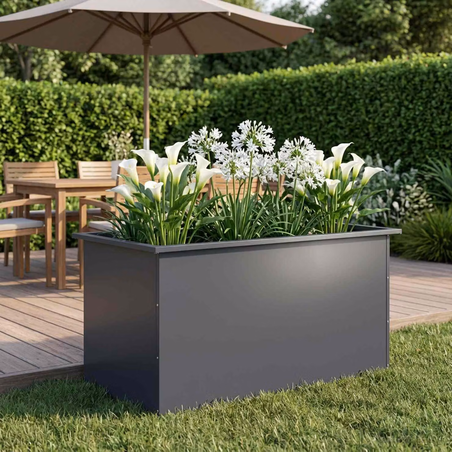Fioriera da giardino con LED vidaXL in acciaio, colore antracite, L: 100 cm, P: 50 cm, H: 48 cm