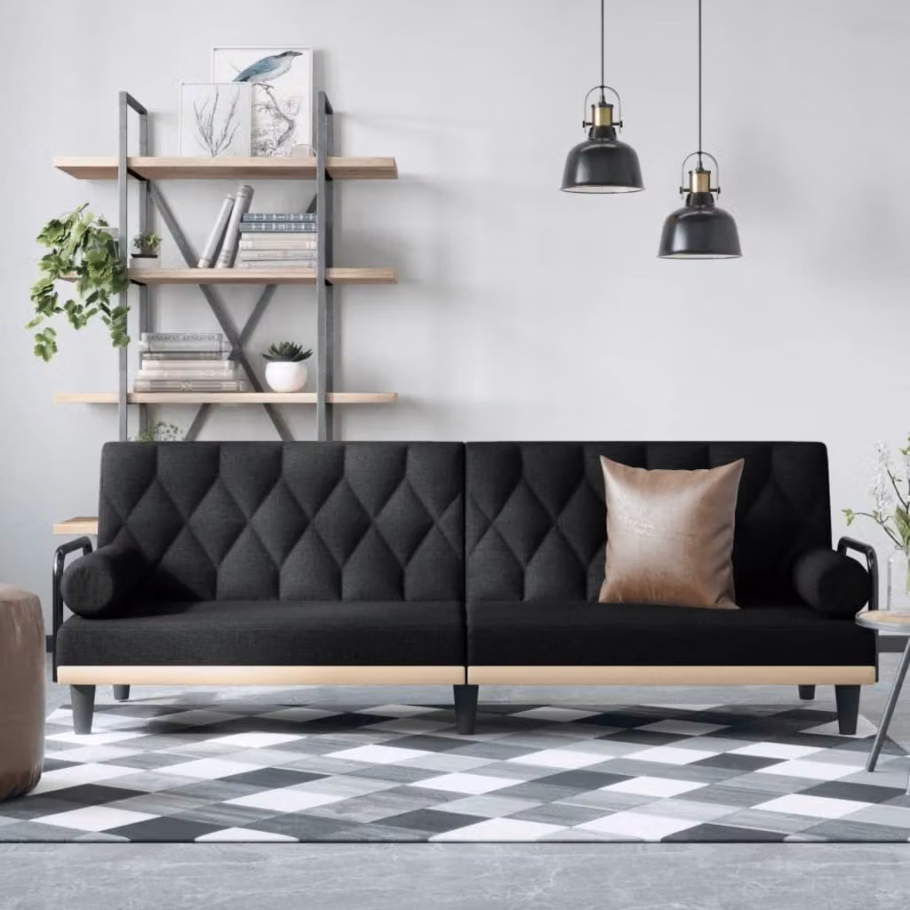 Maison Exclusive - Divano letto con braccioli, rivestito in tessuto nero