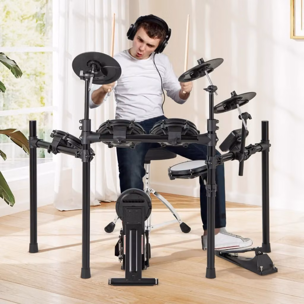 Batteria elettrica pieghevole Design Mania con tamburi a rete e piatti, 225 suoni, Nero – 2