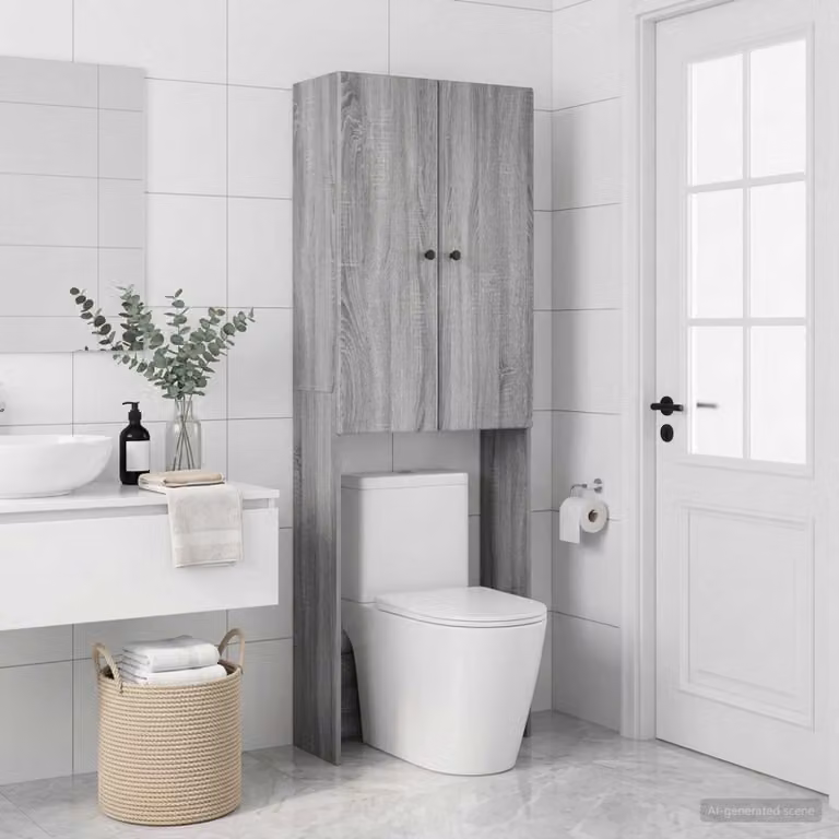 Mobiletto da bagno moderno vidaXL BREDA Sonoma grigio, L: 66 cm, P: 25,5 cm, H: 190 cm