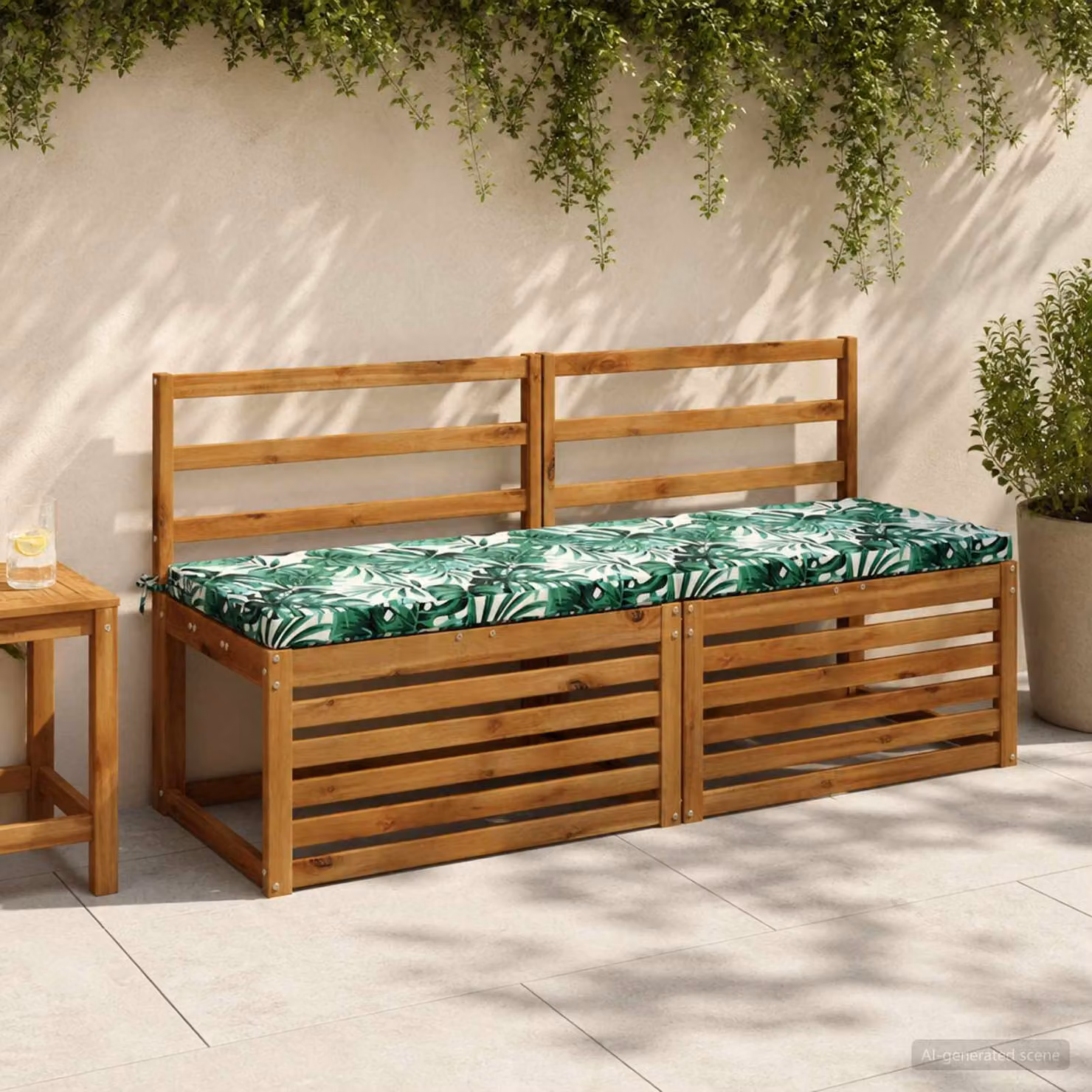 vidaXL Cuscino per panchina SOEST rettangolare verde con motivo a foglie in poliestere e imbottitura in schiuma, resistente ai raggi UV e con rivestimento rimovibile