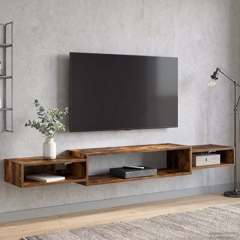 Mobile TV da parete vidaXL in Rovere Fumo, L: 180 cm, P: 28 cm, H: 21 cm