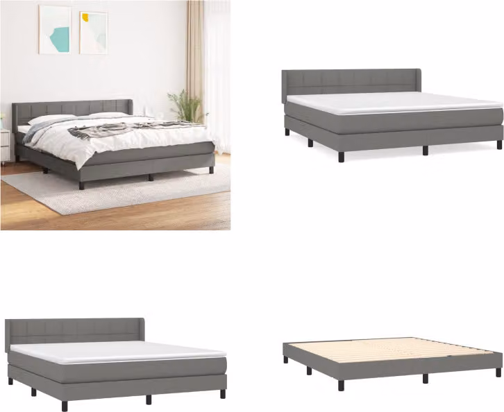 vidaXL Letto matrimoniale con materasso in tessuto grigio scuro 180x200 cm - Letto matrimoniale - Boxspringbetten - Bett - Schlafzimmermöbel