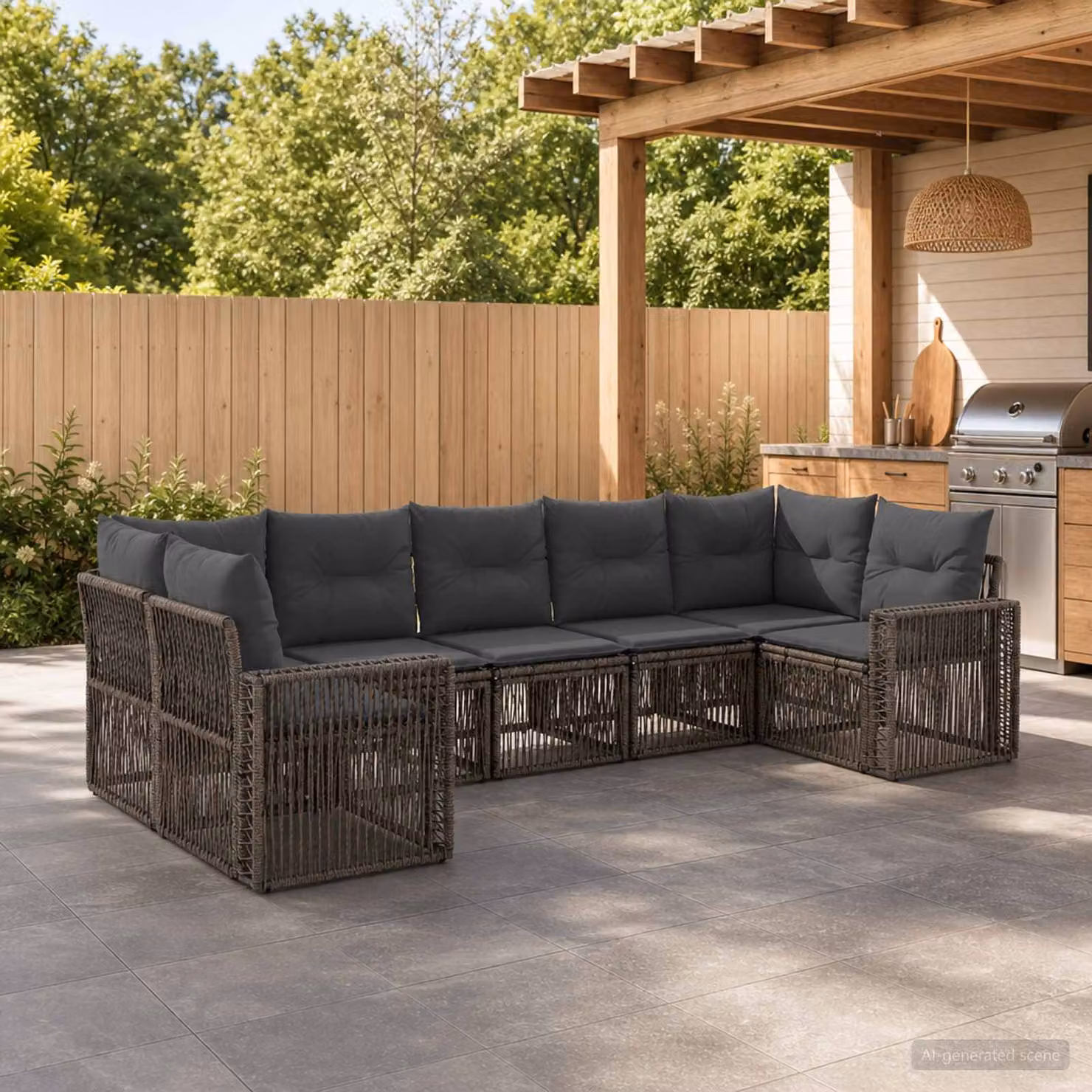 Set Divano da Giardino vidaXL 7 posti a L con Cuscini, Struttura in Acciaio Antracite e Tessuto Grigio Resistente alle Intemperie