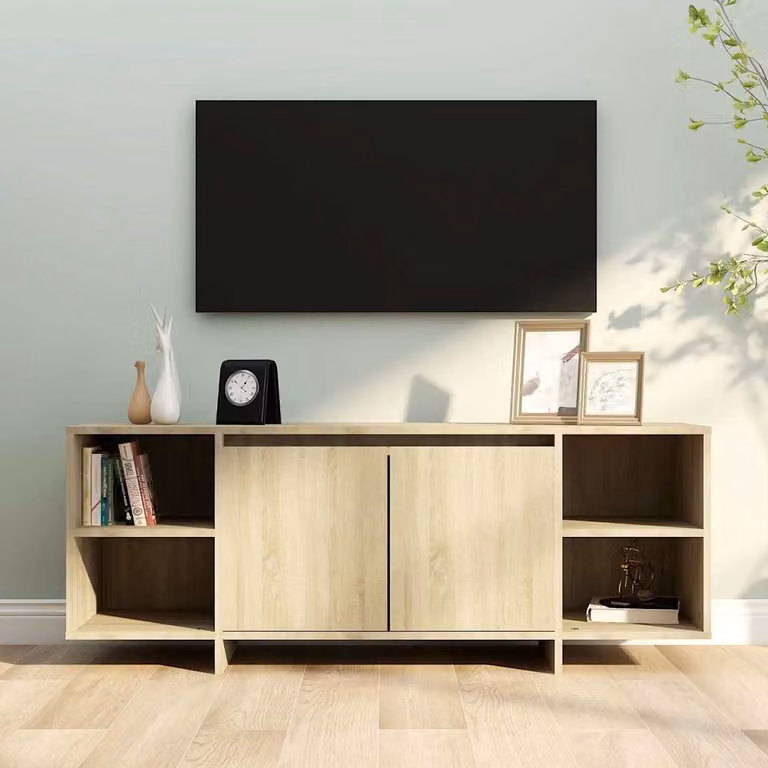 Mobile Porta TV vidaXL Rovere Sonoma con Ruote, L/P/H: 130 x 35 x 50 cm, Marrone e Beige
