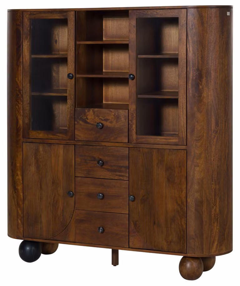 MASSIVMOEBEL24 | Credenza in legno di mango 150x40x160 laccato marrone scuro scuro FLORENZ #227