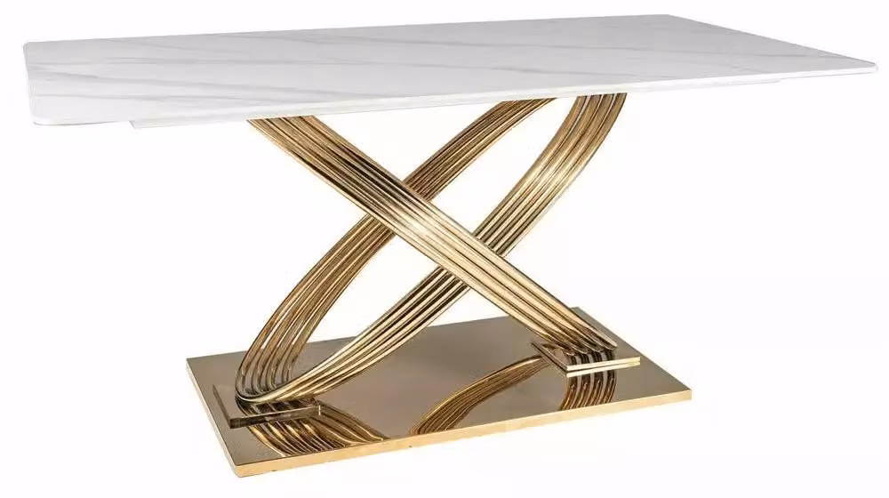 Tavolo da pranzo FURNLUX, modello Rhes, bianco e oro, 160 cm. / Colore principale: / Dimensioni: