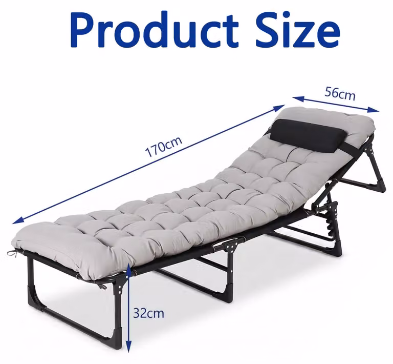 Letto da campeggio pieghevole per adulti - Lunghezza 170 cm - Larghezza 81 cm - Con materasso - Portata massima 408 kg - Tessuto Oxford 1200D - Colore grigio
