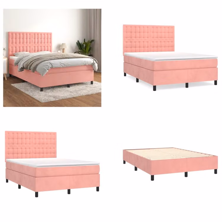 vidaXL Letto a molle con materasso rosa 140x190 cm in velluto - Letto a molle - Letti a molle - Letto - Mobili per camera da letto