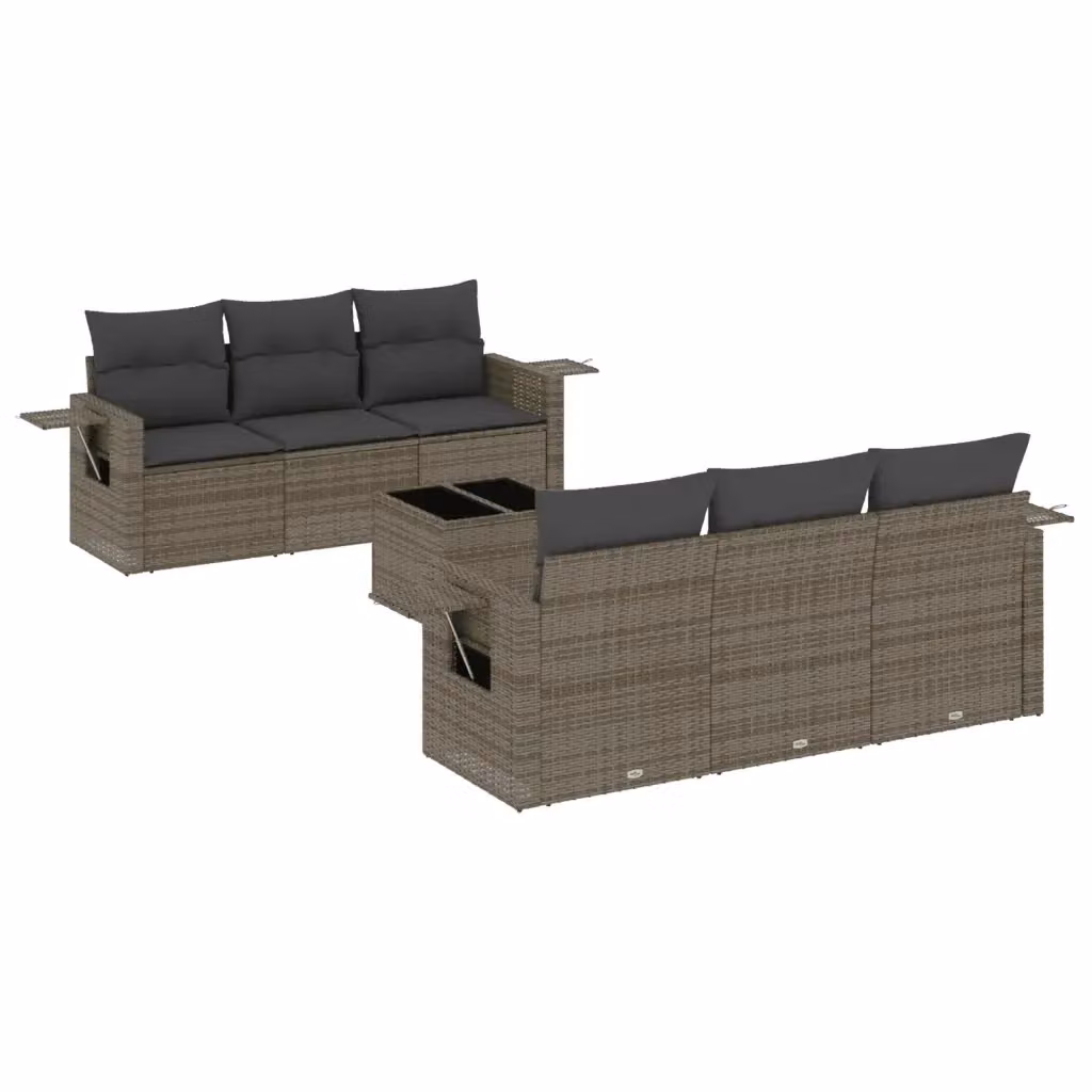Set di divani da giardino vidaXL in 7 pezzi con cuscini grigi in polyrattan e struttura in metallo – 2