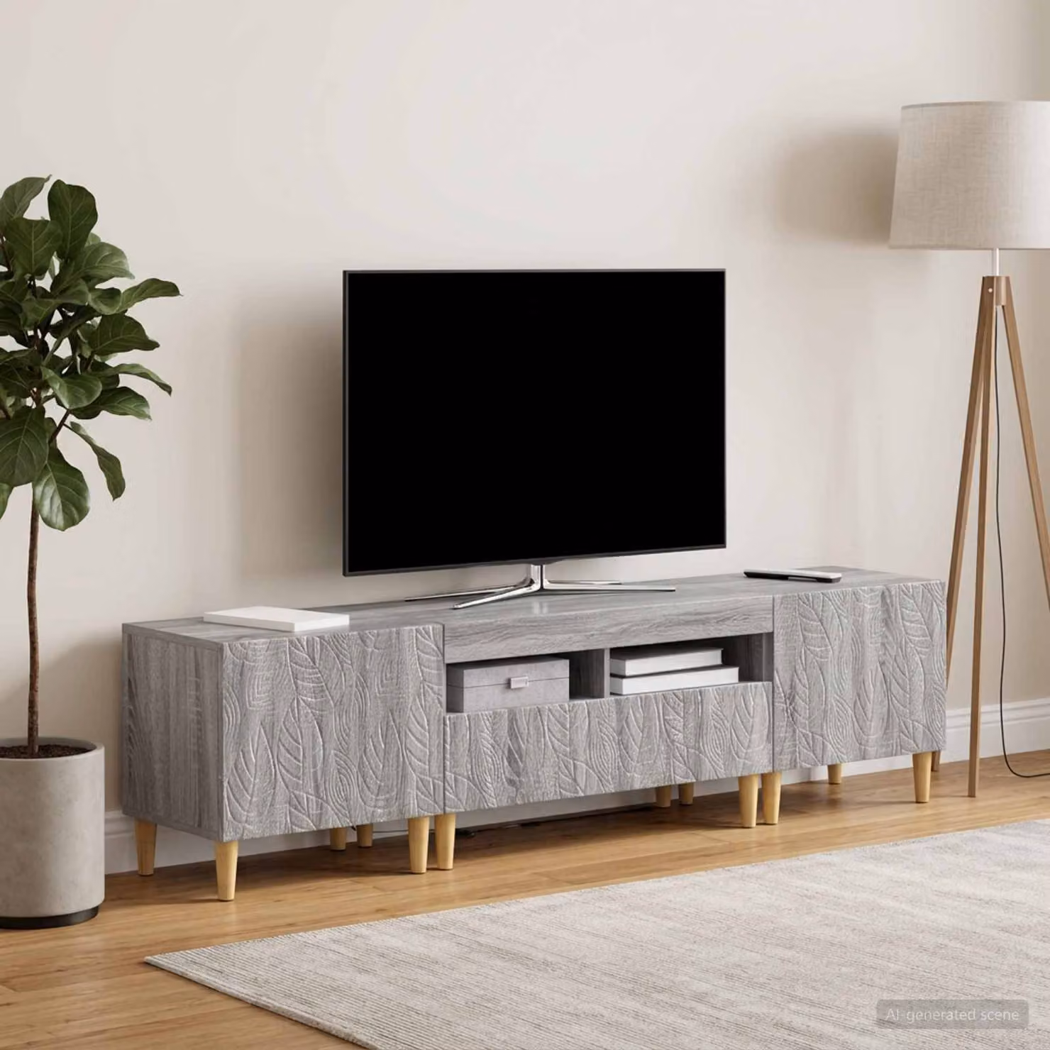 Mobile TV stand vidaXL DELFT in legno e MDF, colore grigio Sonoma, con illuminazione LED integrata e scomparti multimediali, design moderno per il tuo soggiorno