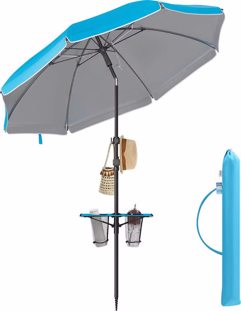 Ombrellone – Protezione dai raggi UV – Struttura in acciaio resistente e tessuto in poliestere – Diametro 160 cm, altezza regolabile da 158 a 206 cm, colore blu