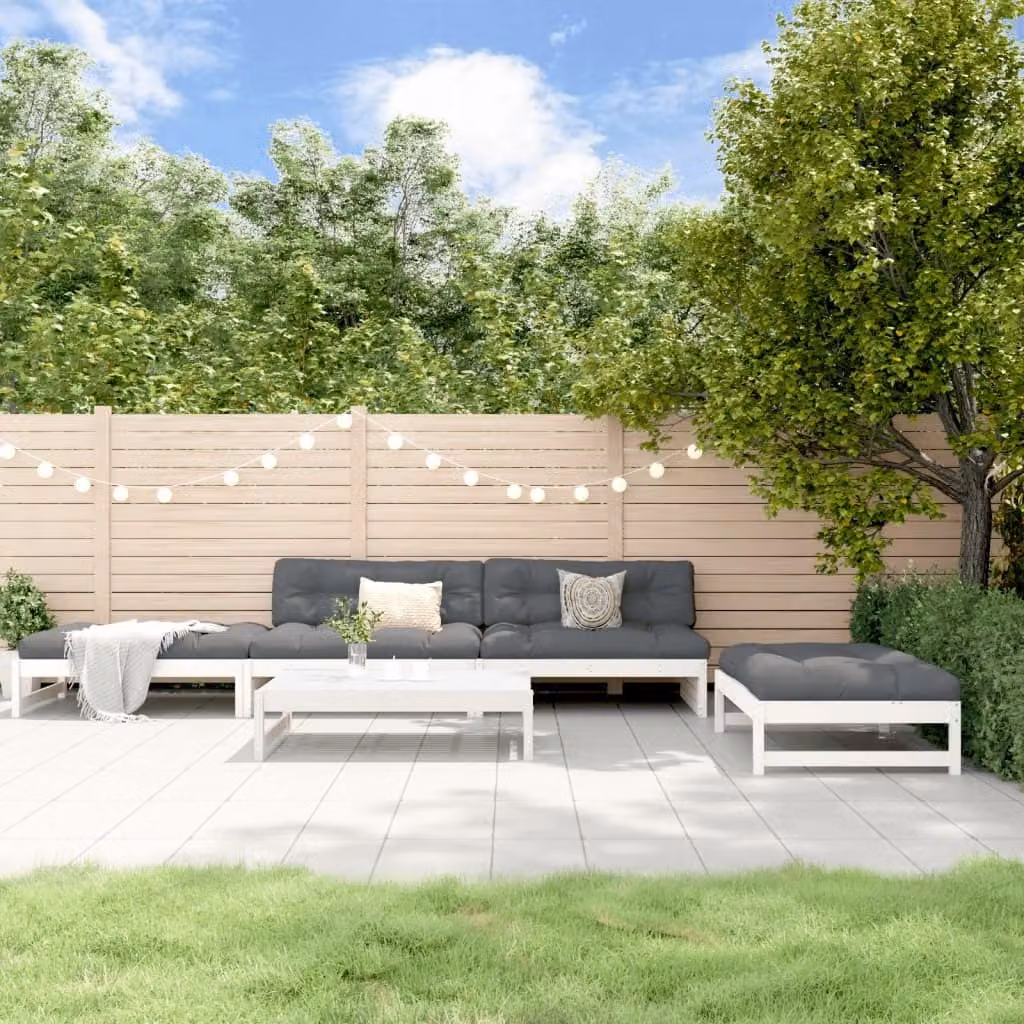 The Living Store Set da giardino 5 pezzi con cuscini in legno massiccio bianco