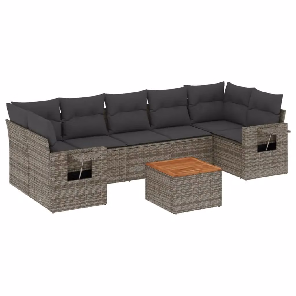 vidaXL Set Divano da Giardino 8 pz in Polyrattan Grigio con Cuscini e Tavolino – 2