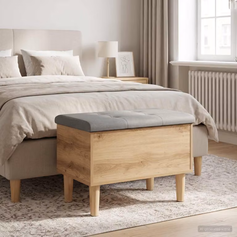 Panchina con Cuscino vidaXL in Rovere Marrone per Soggiorno o Camera da Letto L: 62 cm, P: 42 cm, H: 46 cm
